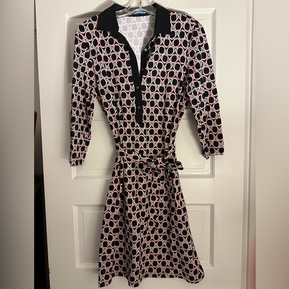 J McLaughlin Catalina Cloth Tie Waist Dress in Link Pattern, Size Large, NWOT